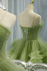 Prom Dress Purple, Green Tulle Long Prom Dresses, A-Line Formal Evening Dresses
