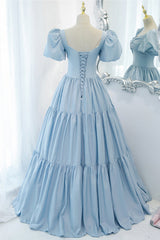 Homecoming Dresses Short Prom, Blue A-Line Long Prom Dress, Blue Formal Evening Dress