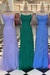 Homecoming Dresses Cute, Mermaid Straps Long Lace Prom Dress with Lace-Up Back