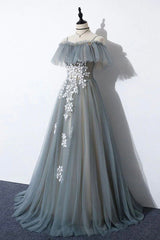 Bridesmaid Dresses Trends, Gray Tulle Lace Long Prom Dress, A-Line Evening Dress