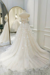Bridal Shoes, Champagne Tulle Lace Long Prom Dress, A-Line Evening Gown