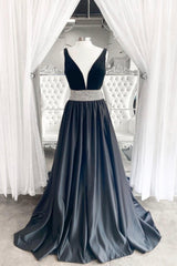 Prom Dress For Girl, Black A-Line Velvet Long Prom Dress, Black Evening Dresses