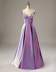 Modest Prom Dress, A-Line Long Prom Dress Spaghetti Straps Lilac Evening Dress