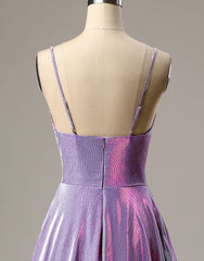 Off Shoulder Dress, A-Line Long Prom Dress Spaghetti Straps Lilac Evening Dress