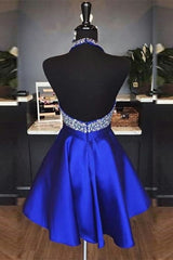 Homecoming Dress Short Prom, Elegant Halter Short Royal Blue Homecoming Dress
