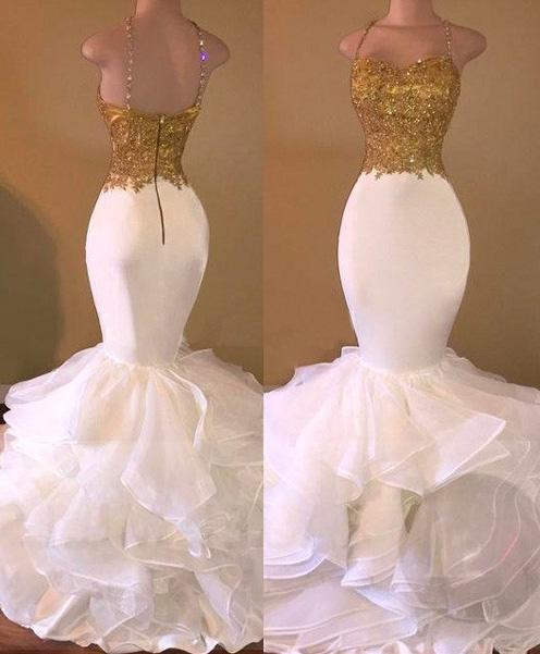 Prom Dress With Slit, 2024 Mermaid Spaghetti Straps Organza Floor-Length Prom Dresses