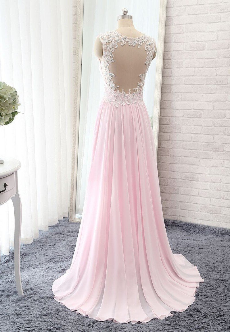 Prom Dress Vintage, Chiffon Princess/A-Line Pale Pink Prom Dresses
