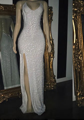 Formal Dresses Style, 2024 Silver Halter Sequins Prom Dresses