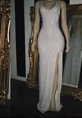 Prom Dress Outfit, 2024 White Halter Sequins Prom Dresses