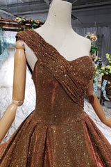 Evening Dress Shop, Big Prom Dresses One Shoulder Lace Up Back Sequins Beads Quinceanera Dresses