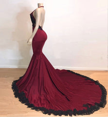 Formal Dresses Classy, Mermaid V Neck Backless Burgundy And Black Long 2024 Prom Dresses