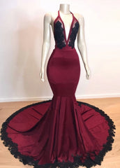 Formal Dresses Short, Mermaid V Neck Backless Burgundy And Black Long 2024 Prom Dresses