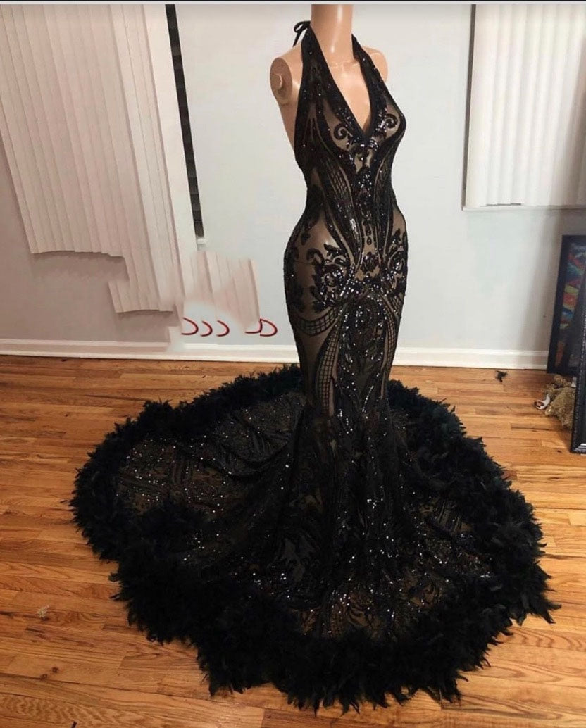 Evening Dresses Midi, 2024 Black Halter Long Prom Dress