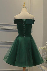 Prom Dress Silk, Dark Green Strapless A Line Appliques Tulle Homecoming Dresses