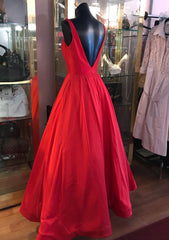 Red Prom Dresses, A-line Square Neckline Regular Straps Long/Floor-Length Satin Prom Dress