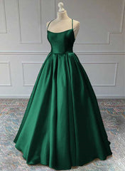 Formal Dresses Long Elegant Classy, Green Satin Lace-Up Long Formal Dress, Green Satin Long Prom Dress Evening Dress