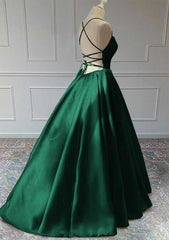 Formal Dresses Long Elegant Evening Gowns, Green Satin Lace-Up Long Formal Dress, Green Satin Long Prom Dress Evening Dress