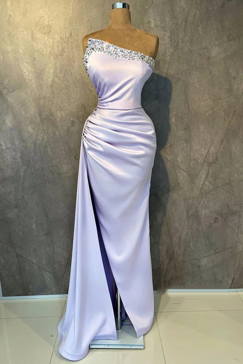 Homecoming Dresses Red, chic & modern lilac sheath strapless beaded pleats prom evening dress
