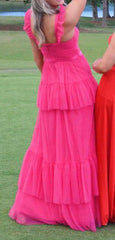 Hot Pink Long Prom Dresses Tulle Formal Evening Dress