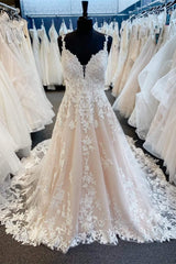 Wedding Dresses For, Ivory V-Neck Appliqued Long Wedding Dress