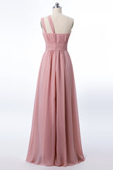 Bridesmaid Dresses Different Styles, One Shoulder Blush Pink Chiffon A-line Bridesmaid Dress