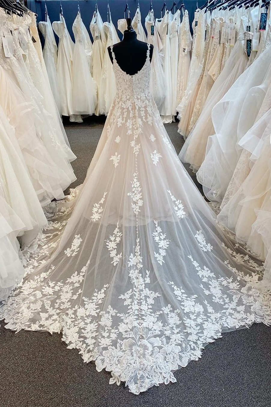 Wedding Dresses, Ivory V-Neck Appliqued Long Wedding Dress