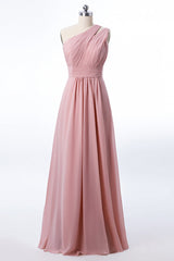 Bridesmaid Dress 2038, One Shoulder Blush Pink Chiffon A-line Bridesmaid Dress