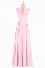 Prom Dresses 2037 Blue, Pink Chiffon Halter Cutout Back A-Line Long Bridesmaid Dress