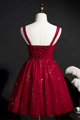 Evening Dresses For Over 65, Red Sequins Straps A-Line Short Homecoming Dress