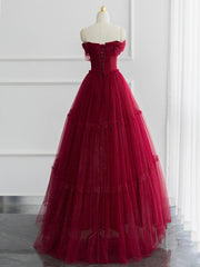 Ethereal Dress, A-line Sweetheart Neck Tulle Burgundy Long Prom Dress, Off Shoulder Burgundy Formal Dress