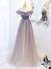 Bridesmaid Dress Inspiration, Purple Tulle Long Prom Dress, Purple Evening Dress