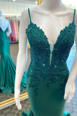 Party Dresses Pink, Hunter Green Floral Plunging V Mermaid Long Prom Dress