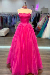 Party Dress Over 56, Hot Pink Strapless Ball Gown with Pockets