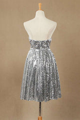 Debutant Dress, Silver Sequin Sweetheart A-Line Knee Length Bridesmaid Dress