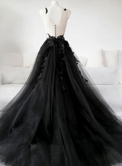 Party Dress Ideas For Curvy Figure, Black Tulle Lace Long Prom Dress, Black Lace Evening Dress, 2303