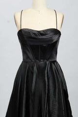 Bridesmaid Dress Online, A-Line Black Sweetheart Lace-Up Prom Gown