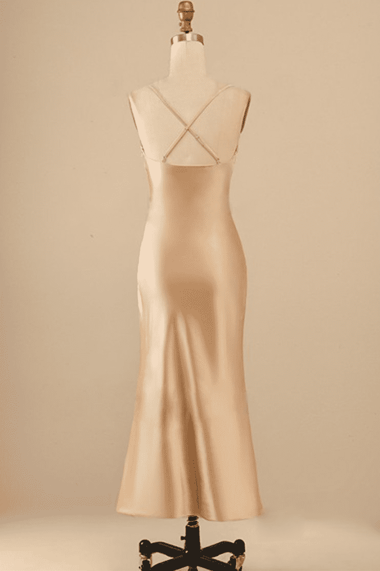 Homecoming Dress With Sleeves, Champagne Cowl Neck Mermaid-Style Bridesmaid Dress