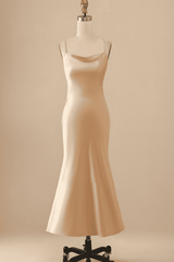Homecoming Dress Bodycon, Champagne Cowl Neck Mermaid-Style Bridesmaid Dress