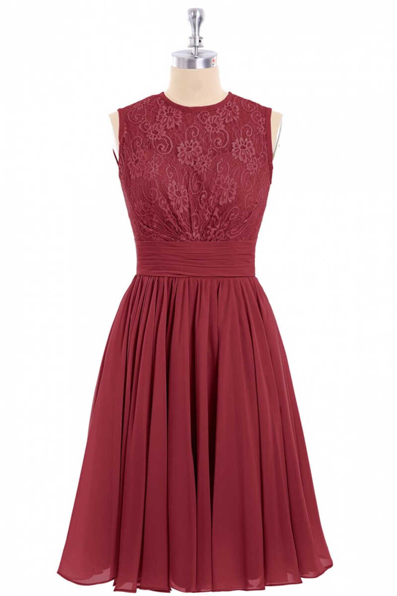 Prom Dresses Unique, Burgundy Lace Sleeveless Backless A-Line Short Bridesmaid Dress