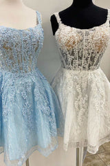 Formal Dresses Website, Floral Lace Scoop Neck A-Line Short Party Dress