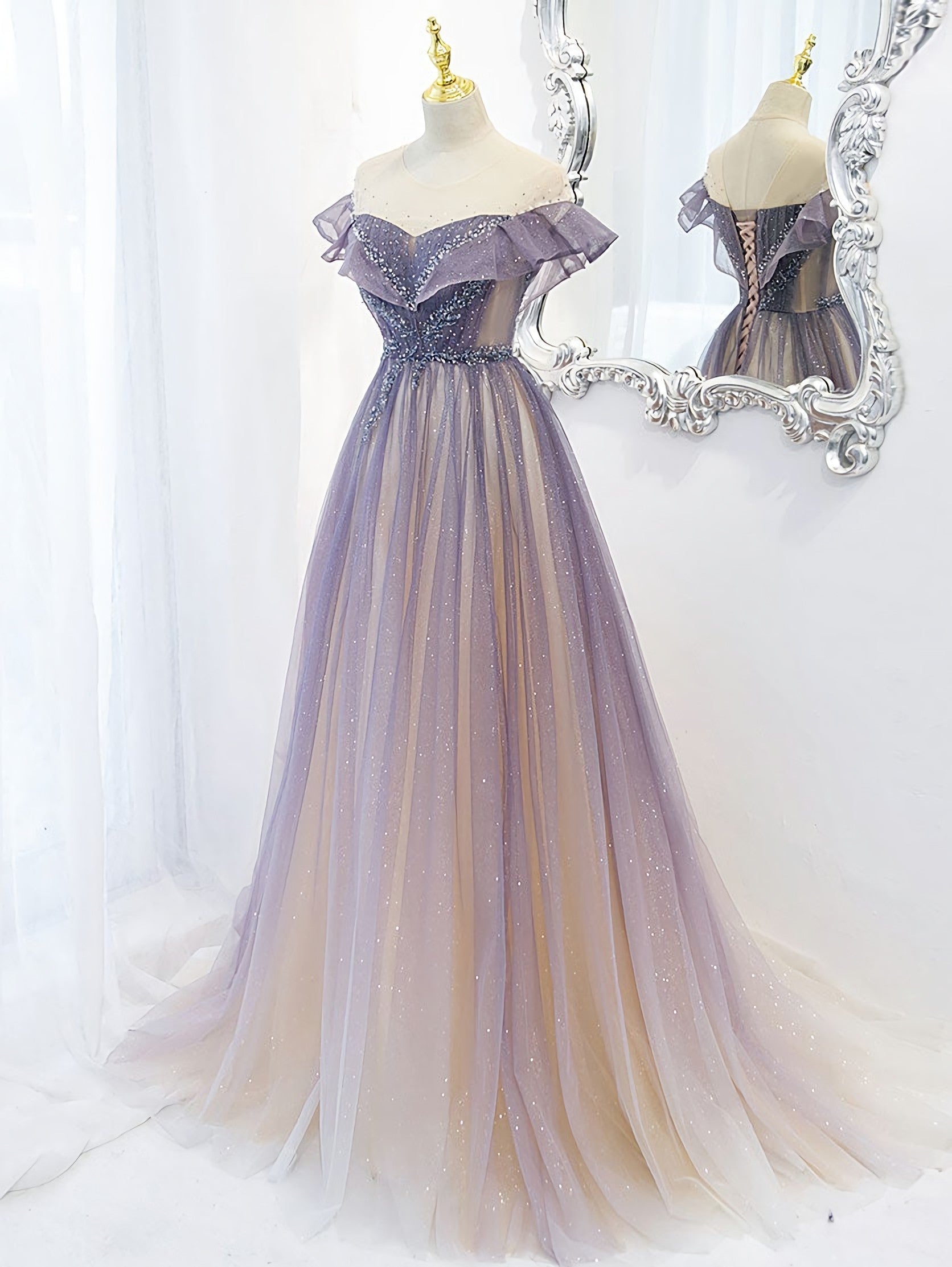 Bridesmaids Dresses Ideas, Purple Tulle Long Prom Dress, Purple Evening Dress
