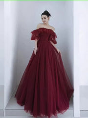 Ball Gown Burgundy Off The Shoulder Prom Dresses Evening Dress