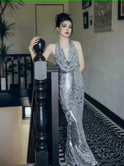 Sexy Sirena Silver Sequin Rochii de bal rochie de seară