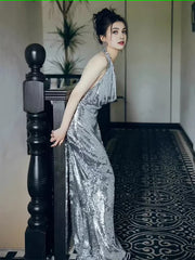Сексуальная русалка серебряная серебряная платья для выпускного вечера вечернее платье