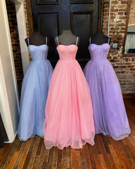 Prom Dress Unique, Princess Light Blue A-line Straps Long Prom Gown