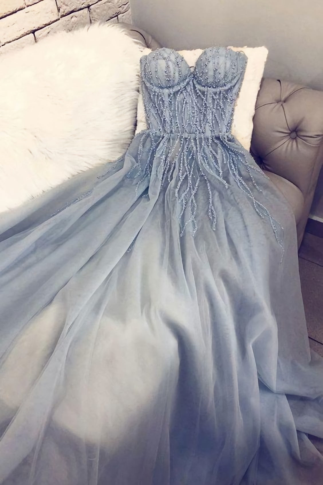 Casual Dress, Blue Sweetheart Tulle Long Prom Dress, Blue Tulle Formal Dress, 2589