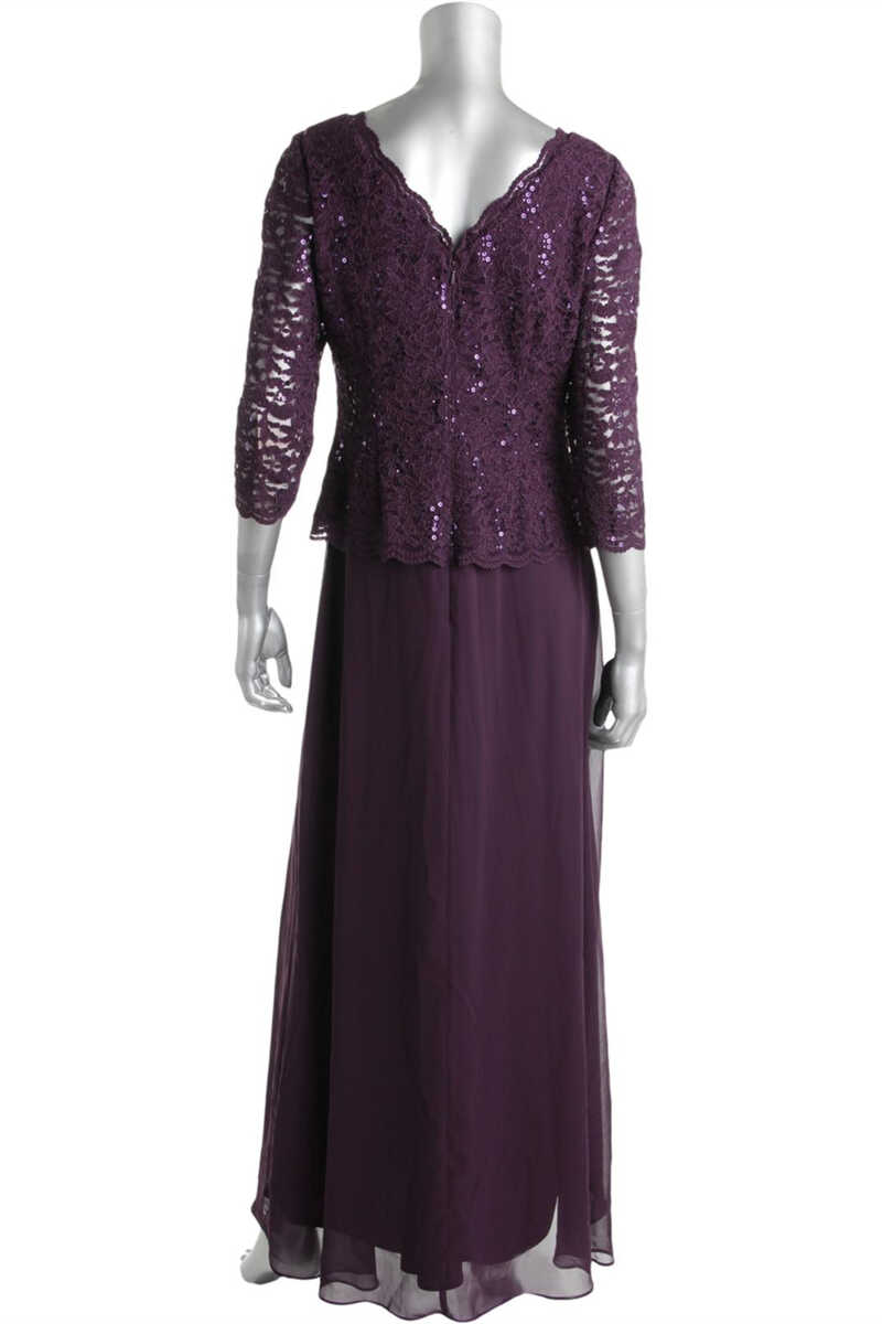 Sequin Dress, Two-Piece Plum Purple Long Sleeve Long Mother of the Bride Dress