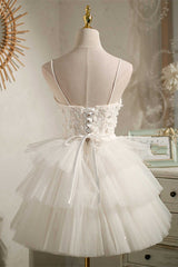Bridesmaid Dresses Sale, Multi-Tiered White Straps A-Line Short Party Dress