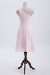 Formal Dresses Outfit, Short Pink One Shoulder Chiffon Homecoming Dress