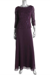 Wedding Guest, Two-Piece Plum Purple Long Sleeve Long Mother of the Bride Dress